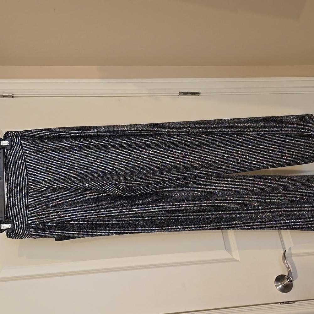 Clara Sunwoo Black and Silver Pants with Shimmering Texture Size Large - Picture 3 of 3